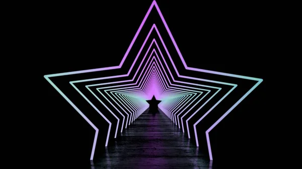 Grafik kemerlerinden oluşan neon bir koridor. 3d illüstrasyon.