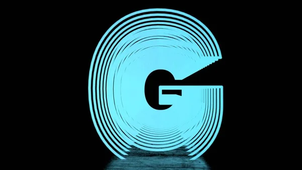 Neon İngiliz Alfabesi. Yansımalı siyah arkaplanda Neon Tüneller. 3d illüstrasyon.