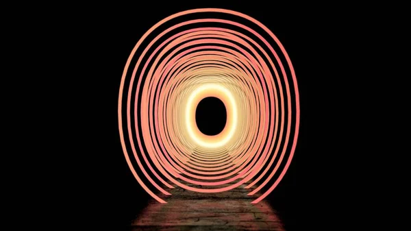 Neon Englisch Alphabet Neon Tunnel Auf Schwarzem Hintergrund Mit Reflexion — Stockfoto