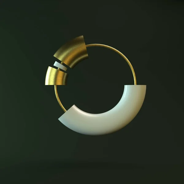 Soyut Kompozisyon. Yeşil Arkaplanda Altın İlkel Geometrik Şekiller. Çerçeveyi çevir. Grafik elementler. Bu bir 3d Illustration.