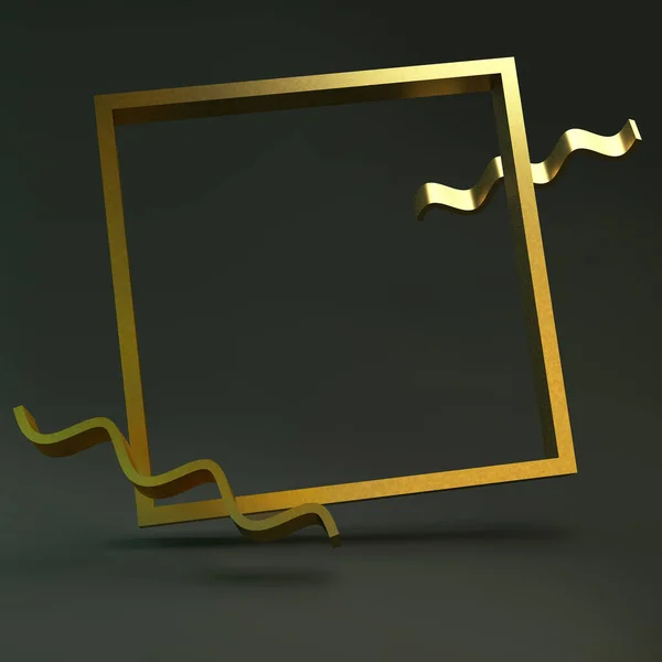 Soyut Kompozisyon. Yeşil Arkaplanda Altın İlkel Geometrik Şekiller. Çerçeveyi çevir. Grafik elementler. Bu bir 3d Illustration.