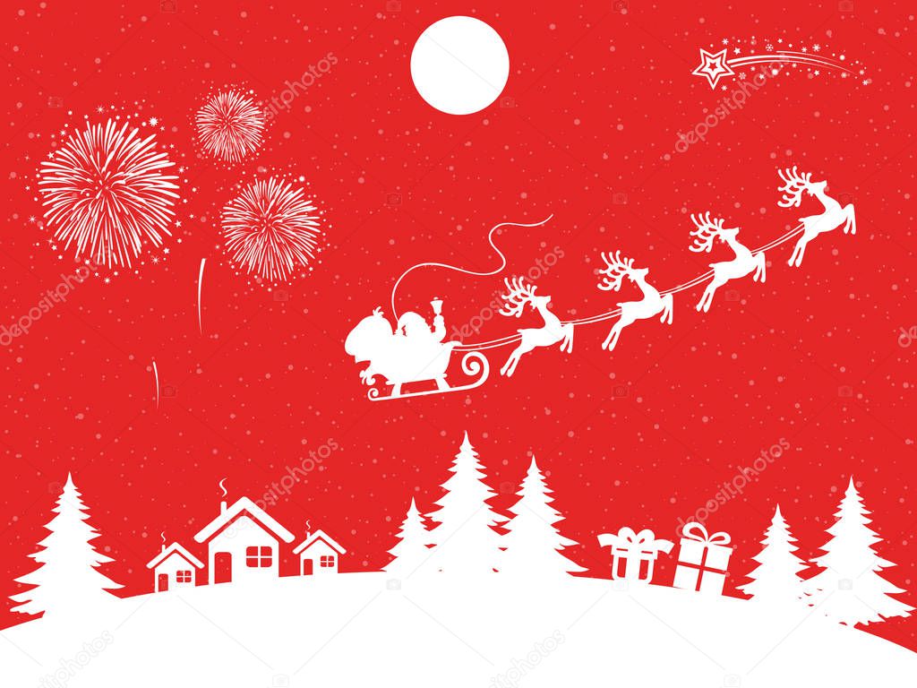 Santa Claus flyin on Christmas sleigh in the night  vector