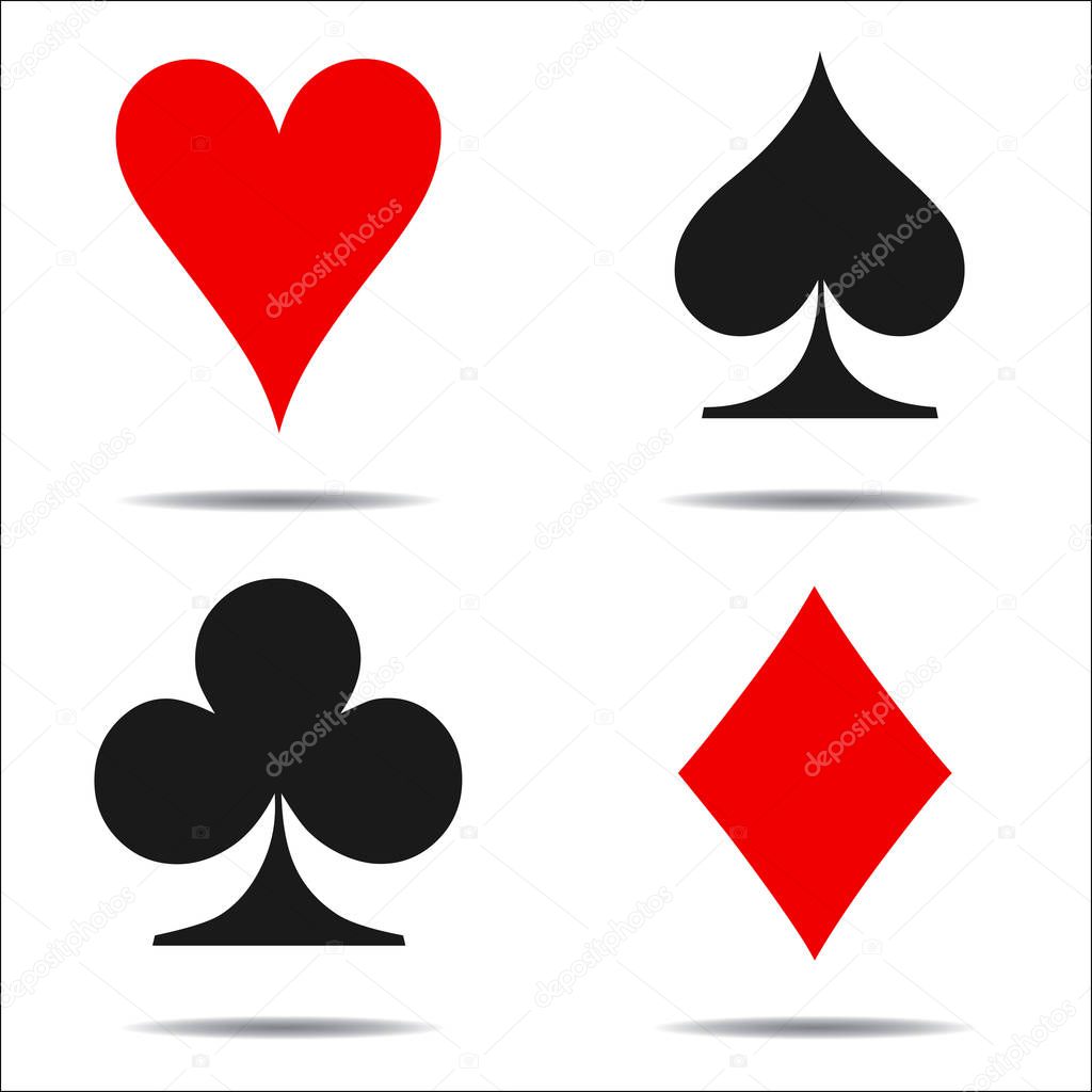 Colored card suit icon vector, playing cards symbols vector