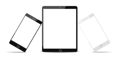 Siyah ve beyaz telefon tablete - hisse senedi vektör yalın