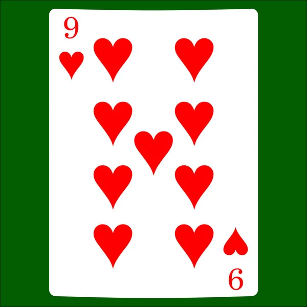 Neun Herzen Karte Farbe Symbol Vektor Spielkarten Symbole Vektor — Stockvektor