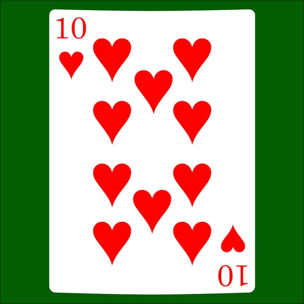 Zehn Herzen Karte Farbe Symbol Vektor Spielkarten Symbole Vektor — Stockvektor