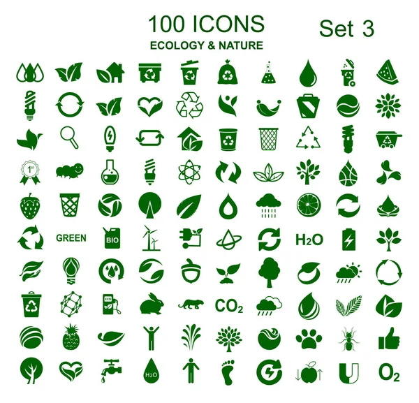 Set 100 Icônes Écologie Vecteur Stock — Image vectorielle