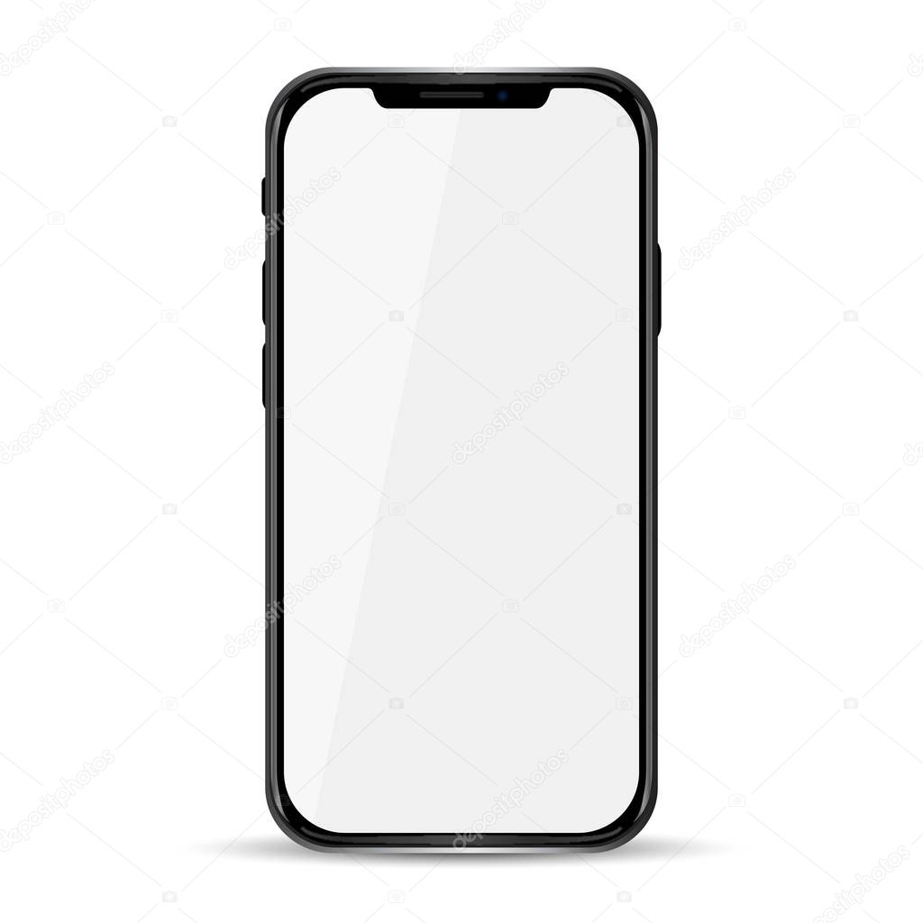 Realistic black phone, communication technology device - vector