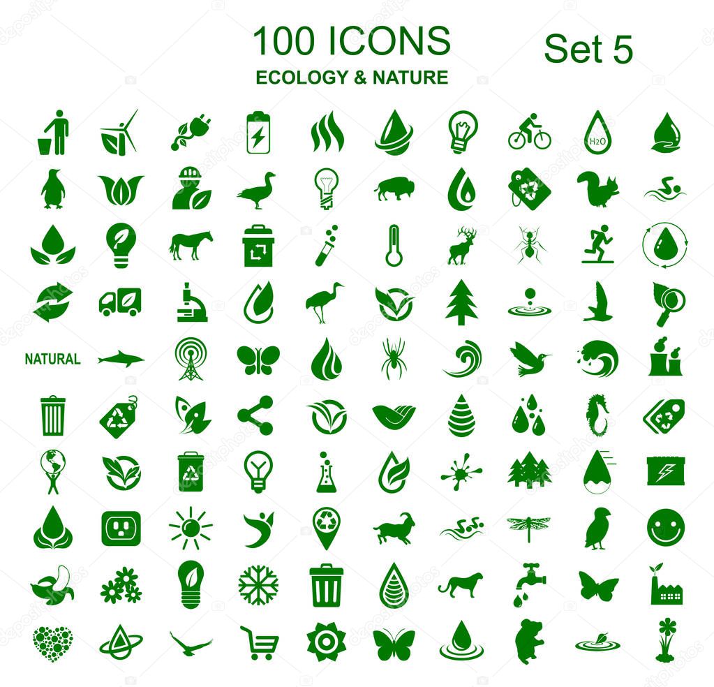 Set 5 of 100 ecology icons  stock vector