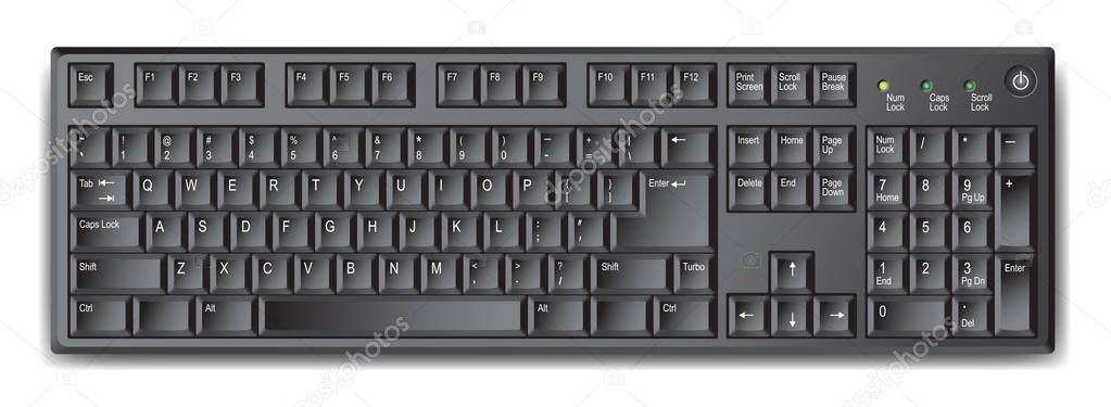 Black qwerty keyboard with US english layout - stock vector