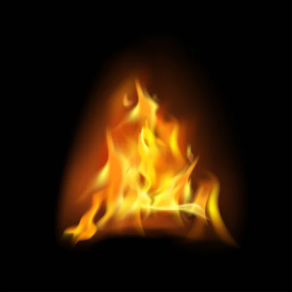 Realistische Flamme Feuer Auf Schwarzem Hintergrund Vektor — Stockvektor