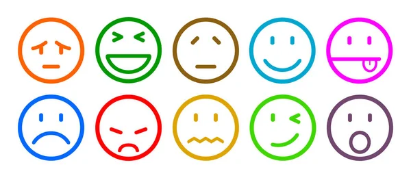 Dez Smilies Conjunto Emoção Sorridente Por Smilies Emoticons Desenhos Animados —  Vetores de Stock