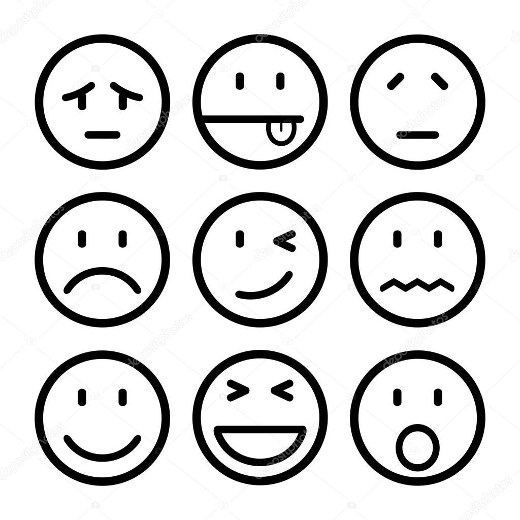 Nine smilies, set smiley emotion, by smilies, cartoon emoticons - stock vector