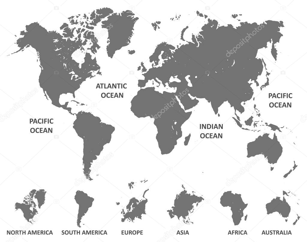 World Map with division of continent - stock vector