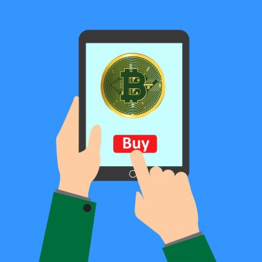 Bitcoin, para hareket, mobil bankacılık ve mobil ödeme hisse senedi vektör satın
