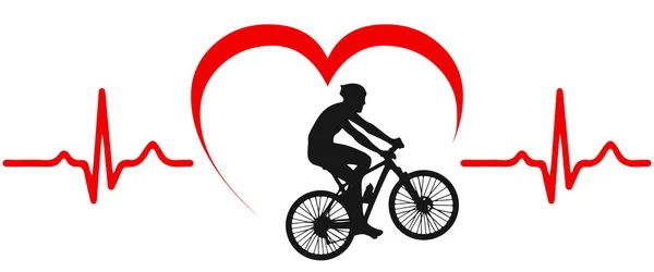 Ciclistas Bicicleta Pulso Cardíaco Vetor Estoque —  Vetores de Stock
