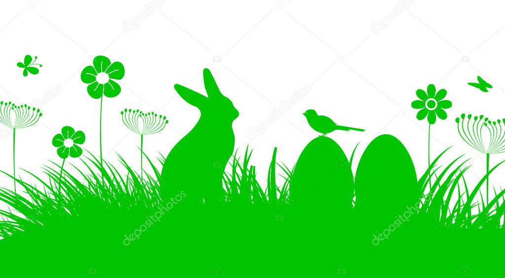 Bunny Sitting In The Meadow with Easter egg, Easter concept  vector