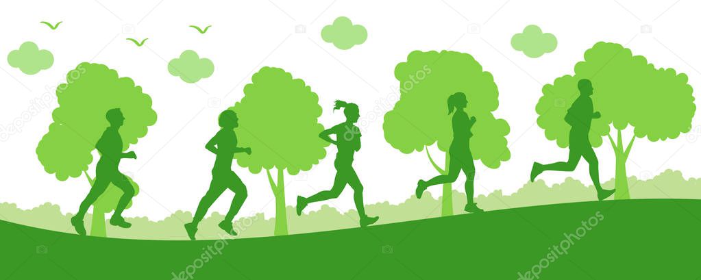 Healthy lifestyle, group of athletes running - stock vector