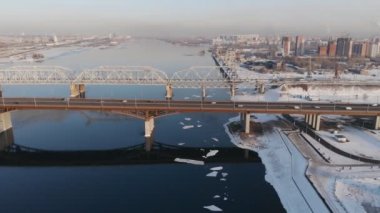 Krasnoyarsk, Rusya Federasyonu - 20 Ocak, 2019: hava görünümünde bir kış cityscape.