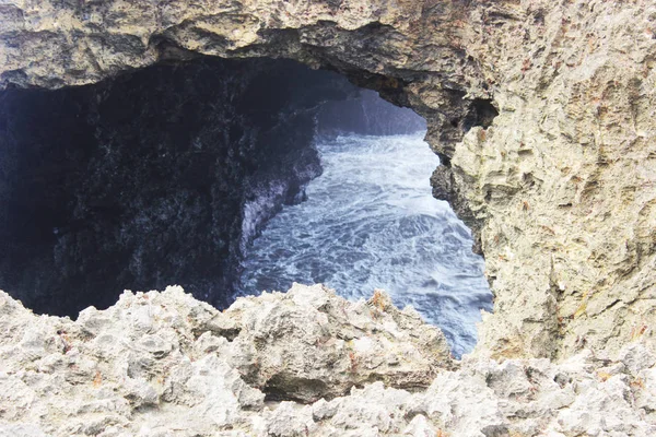 Barbados Cave Sea Foam Crashing — Stock Photo, Image