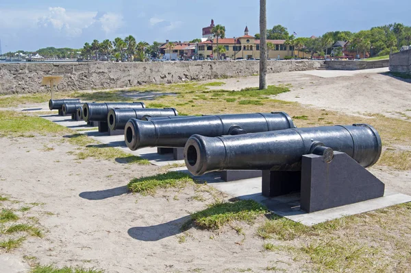 Old 16Th Century Cannons Formation Aiming Sea Castillo San Marcos — Stock Photo, Image
