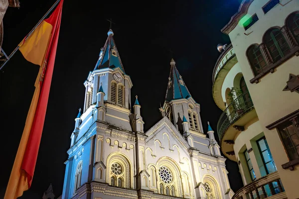 Iglesia San Alfonso Por Noche Iluminada Con Sus Torres Hermosos —  Fotos de Stock