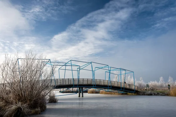 Puente Cúbico Los Países Bajos Ciudad Zoetermeer Balijbos Puente Bicicletas — Foto de Stock