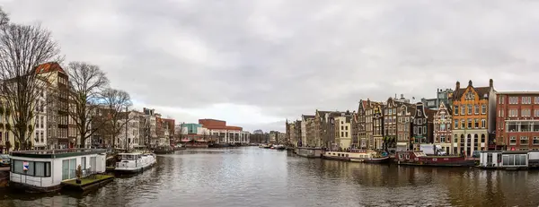 Amsterdã Janeiro 2019 Panorama Vew Canal Amsterdã Holanda Abriga Rio — Fotografia de Stock