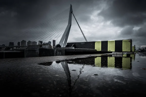 在鹿特丹的一个雨天 与伊拉斯谟大桥 — 图库照片