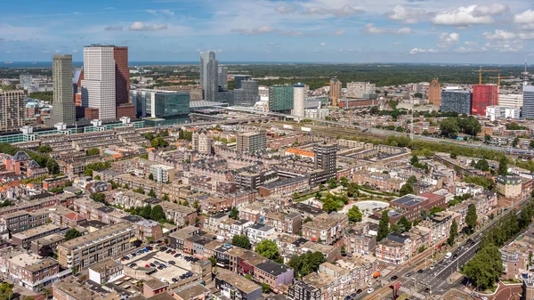 Hoge Hoekmening Van Den Haag Centrum Met Wolkenkrabbers Nederland — Stockfoto