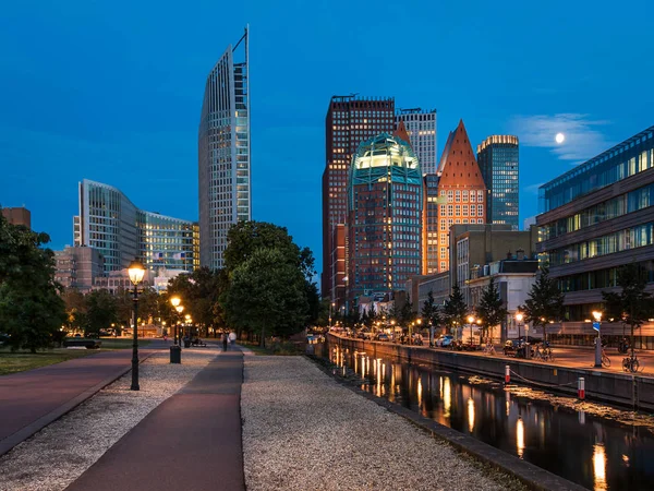 Night View Illuminated Buildings Hague City Netherlands — стоковое фото