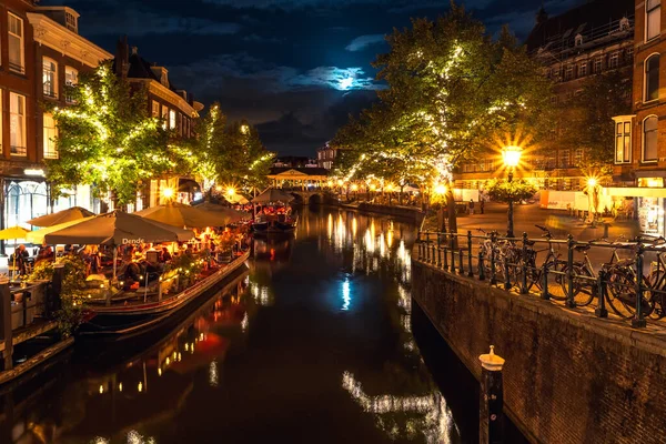 Augustus 2020 Stad Leiden Nederland Nachts — Stockfoto