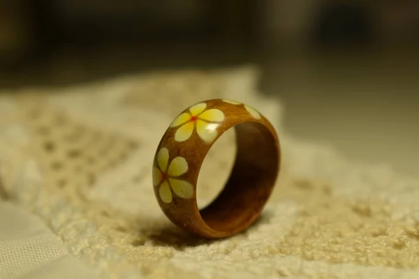 Wooden ring left on the lace cloth
