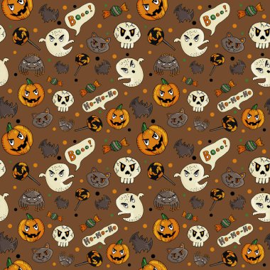 Cadılar Bayramı seamless modeli kahverengi zemin üzerine