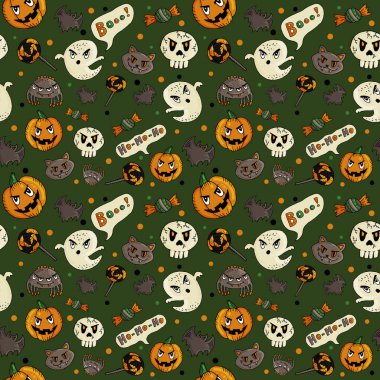 Yeşil zemin üzerine Dikişsiz Cadılar Bayramı desen