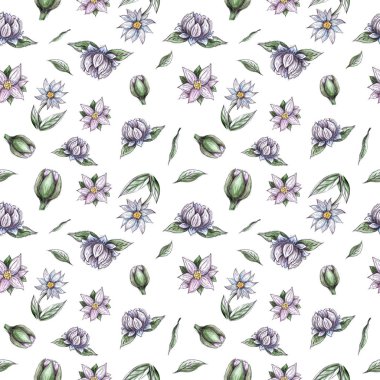 Suluboya ve mürekkep seamless modeli çiçekler