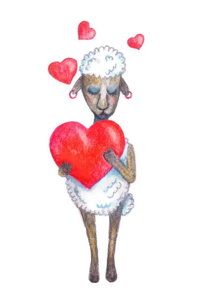Den Svatého Valentýna Akvarel Lásky Ovce — Stock fotografie