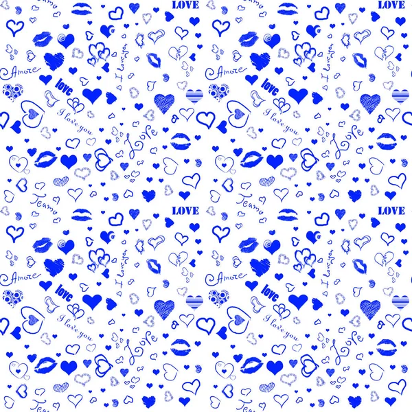 White and blue seamless pattern I love you
