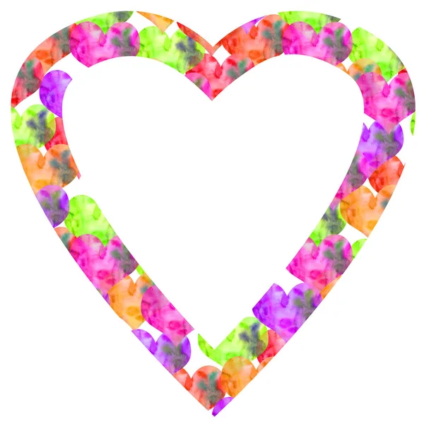 Handritade Vattenfärg Textural Valentine Rama Många Små Hjärtan Stora Ljusa — Stockfoto