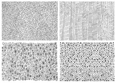 Siyah ve beyaz çizilmiş doğrusal çiçek geometrik kıvırcık süsleme beyaz bir arka plan üzerinde