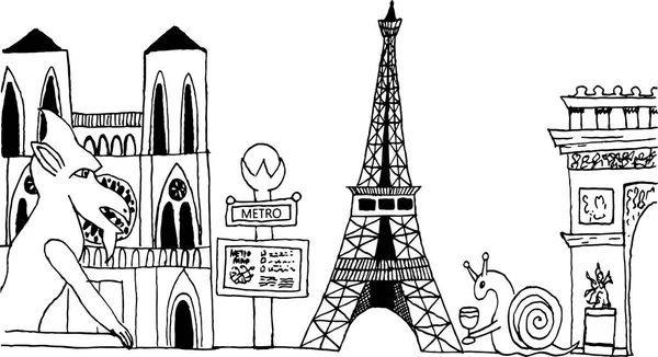 Paris Frankrike Stadsbilden Där Sevärdheter Och Funktioner Staden Skildras Eiffeltornet — Stockfoto