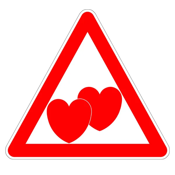 Illustration Triangular Sign Attention Lover Valentine Day Two Red Hearts — Stock Photo, Image