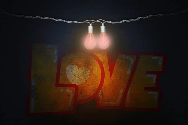 Illustration Valentine Day Two Twisted Wires Two Incandescent Lamps Filament — Stock Photo, Image