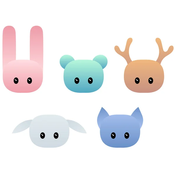 Set of heads of cute animals in the style of flat. Icons. Gradie — Stock Vector