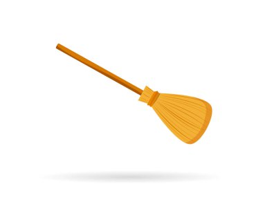 Cadılar Bayramı cadı süpürgesi beyaz arka plan üzerinde izole. Vektör illus