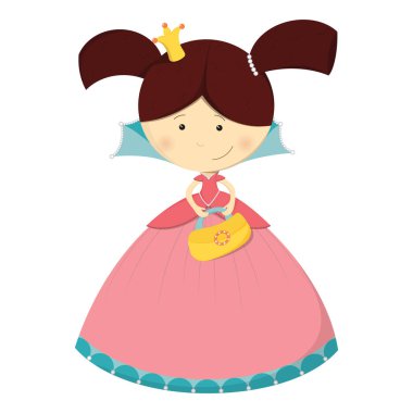 Cute character Princess with handbag in pink dress isola