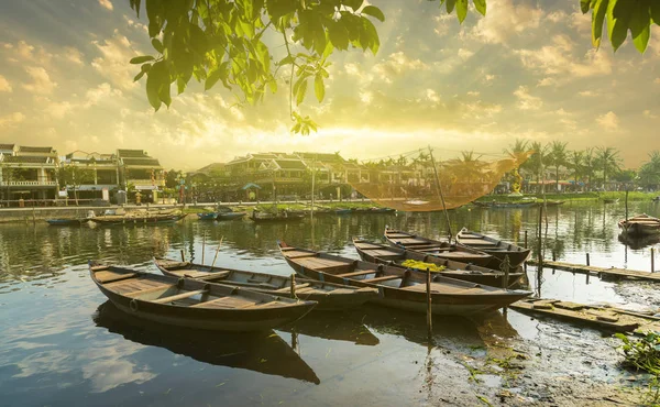 Thu Bon River Hoi Ancient Town Vietnam Casas Viejas Amarillas — Foto de Stock