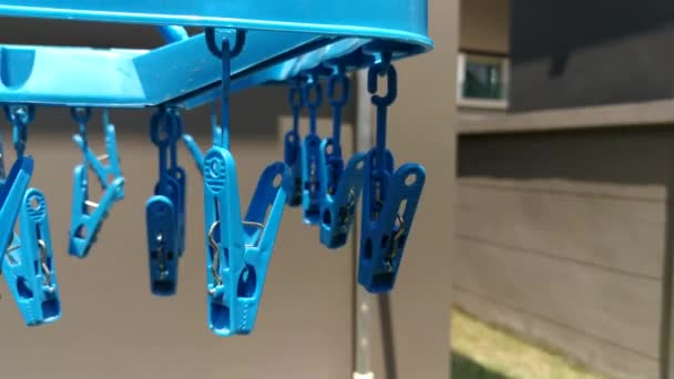 Blue Cloth Pin Hanging — Stock Video