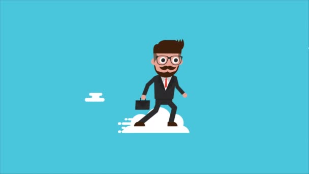 Business Man Ride Cloud Future Business Concept — стоковое видео