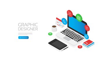 Araç simgesine sahip Isometric grafik tasarımcısı